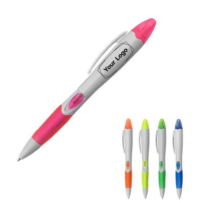Plastic Ballpoint Pen with Highlighter Push-Button Design